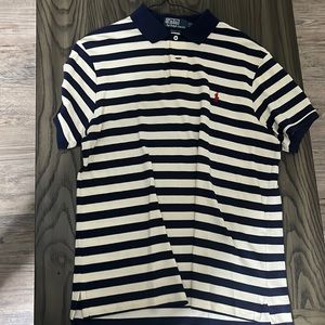 Off white and blue large short sleeve classic fit polo shirt